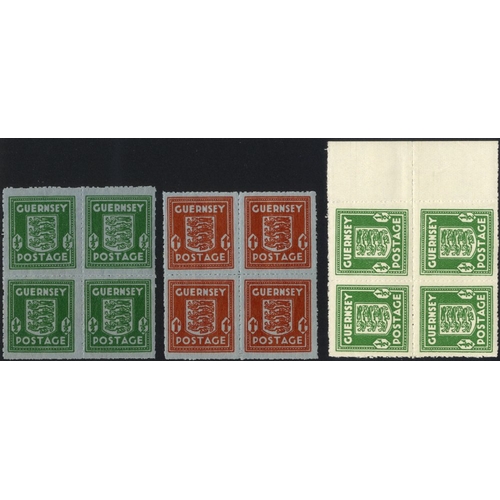 1422 - GUERNSEY 1941-44 rouletted ½d bright green right side marginal UM block of four, SG.1c, 1942 ½d & 1d... 