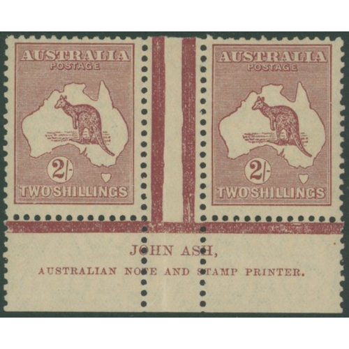 225 - 1929-30 Wmk 7 2s maroon in a John Ash imprint pair, M (vertical crease through central margin), SG.1... 