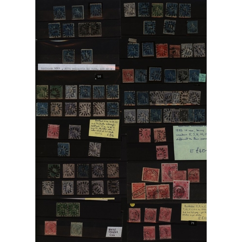 240 - Cancellations on stamps - accumulation from several sources (369) majority on black stock cards incl... 