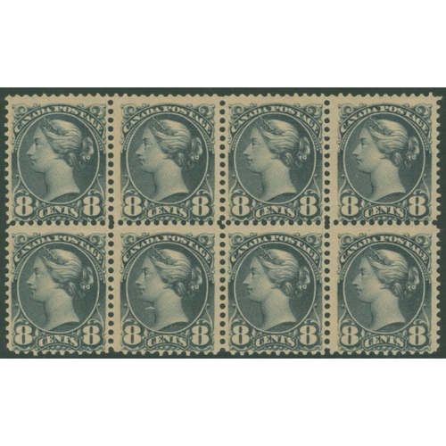 332 - 1893 8c blackish purple block of eight, full o.g (all UM) gum toned, one stamp small thin, fresh app... 