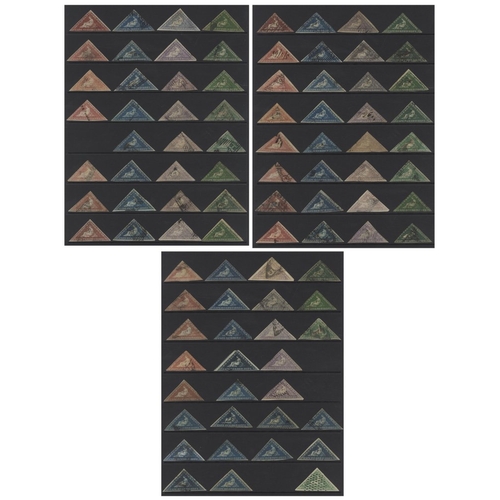 354 - TRIANGLES: large U range comprising 1d (20), 4d (31), 6d (20), 1s (19) + one forgery, mixed printing... 