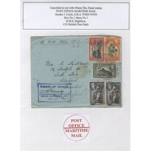 419 - MARITIME MAIL: small KGVI collection, written up on display leaves, incl. Post Office/ Maritime Mail... 