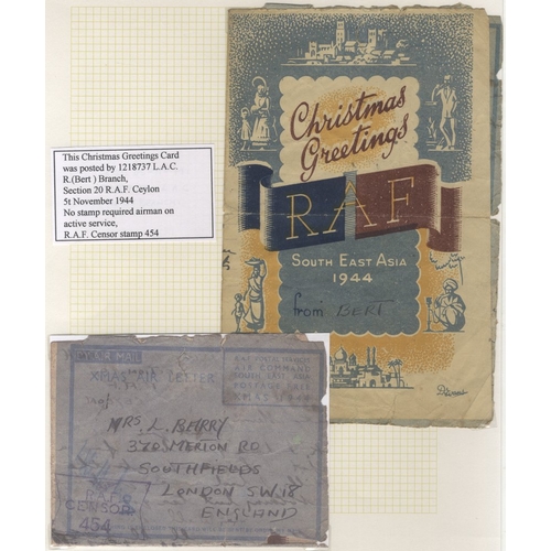 422 - RAF Forces Postal Service: 1942-47 collection, written up on display leaves, incl. RAF Base P.O/Ceyl... 