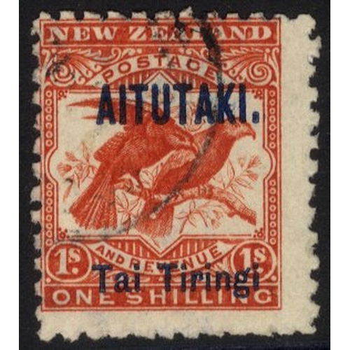 455 - AITUTAKI 1903-11 1s bright red showing the variety 'Tiringi without stop' off centre to top left FU,... 