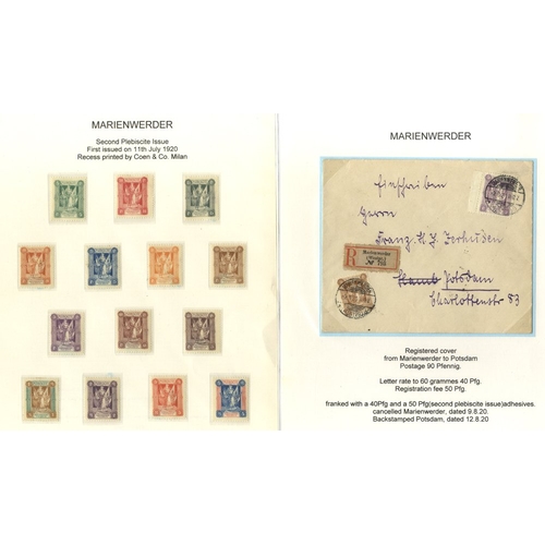 591 - MARIENWERDER 1920 collection written up on exhibition display leaves, incl. 1920 First Plebiscite is... 