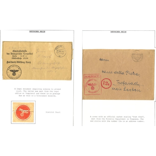 616 - THIRD REICH Official mail: covers from Fiume, Trieste, Alpenvorland, Den Haag & Prague, printed item... 