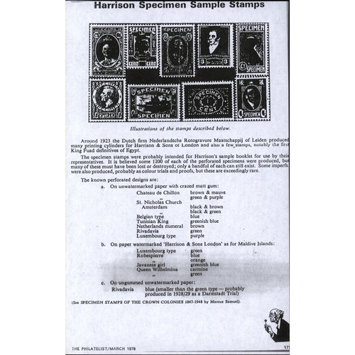 807 - 1923 Harrisons & Sons (London) cut down page from a sample booklet for use by Harrison reps, compris... 