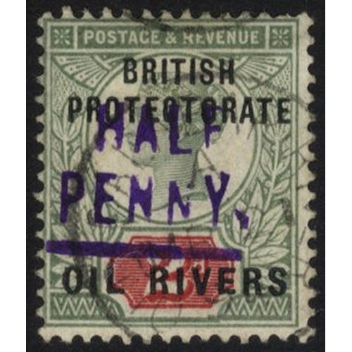 835 - NIGER COAST PROTECTORATE 1893 h/stamped ½d Type 3 in violet on 2d, FU, SG.9, Cat. £375