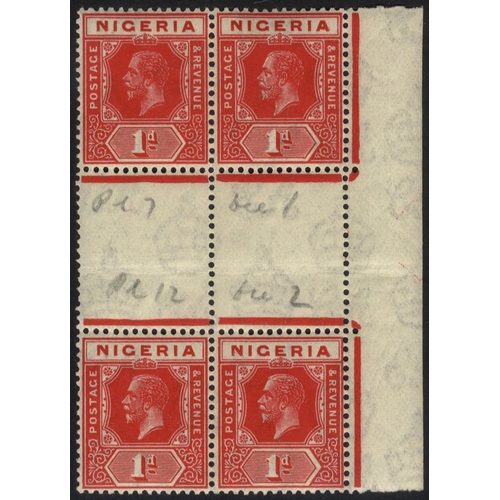 836 - 1921-32 1d rose carmine in a right side marginal gutter block of four, UM incl. both Die I & Die II,... 