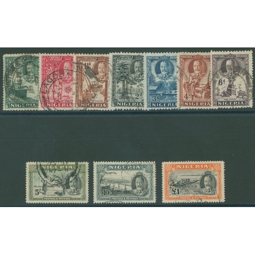 837 - 1936 Pictorial Defin set (excl. 1s & 2/6d) VFU, SG.34/40, 43/5. (10) Cat. £425