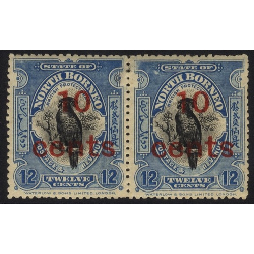 839 - 1916 10c on 12c Palm Cockatoo in a horizontal M pair incl. 'S inverted' variety. (2) Cat. £240