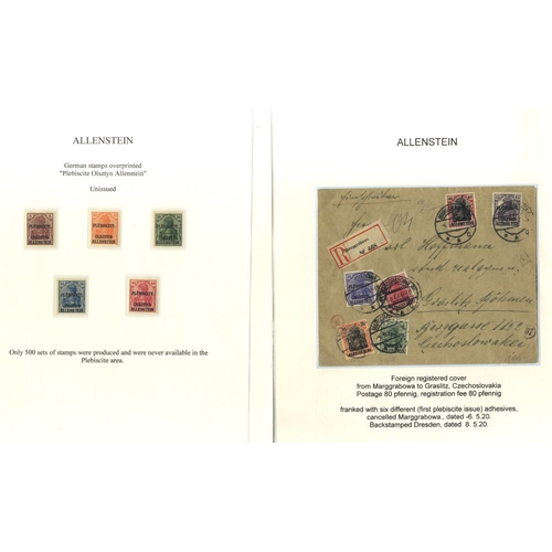 882 - Allenstein: 1920 M & U collection written up on exhibition display leaves, incl. 1920 Plebiscite set... 