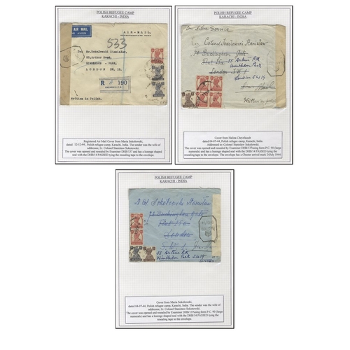 889 - Polish Refugee Camp - Karachi - India: 1944 three covers sent to Lt. Colonel Stanistaw Sokotowski, c... 