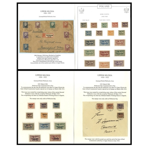 893 - Upper Silesia: 1920-22 extensive collection written up on exhibition display leaves, incl. 1920 Nume... 