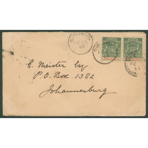 899 - 1895 (25 Feb) envelope to Johannesburg, bearing 1892-94 2d pair tied by 'GUBULAWAYO' c.d.s. with ano... 