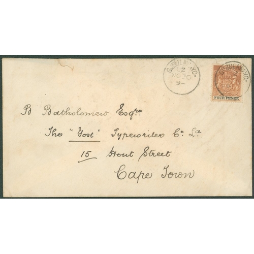 902 - 1894 (30 Nov) envelope to Cape Town, bearing 1892-94 4d tied by 'GUBULAWAYO' c.d.s. showing code '2'... 