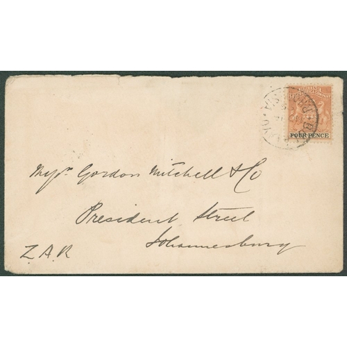 903 - 1895 (15 Nov) envelope to Johannesburg, bearing 1892-94 4d tied by light 'BULAWAYO/RHODESIA' c.d.s. ... 