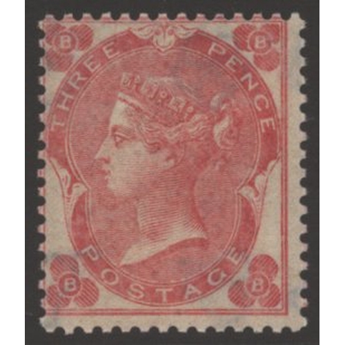 1350 - 1862 Wmk Emblems 3d pale carmine rose Pl.2, fine large part o.g. example lett BB, centred to upper l... 