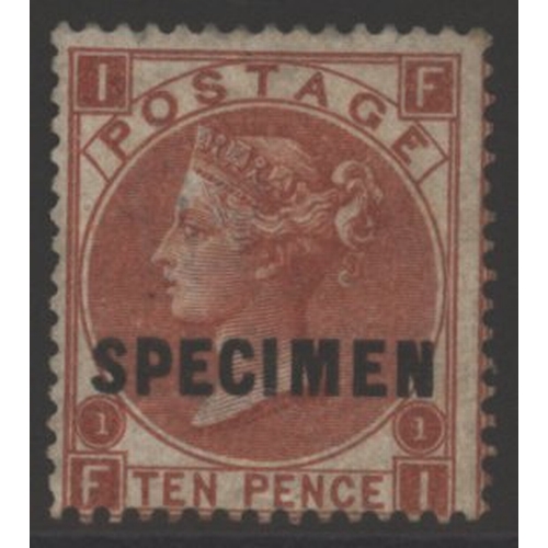 1355 - 1867 Wmk Spray 10d red brown FI, optd SPECIMEN Type 5, large part o.g centred low, SG.112s, Cat. £50... 