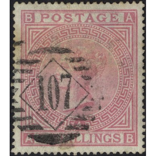 1359 - 1882 Wmk Anchor 5s rose Pl.4 AB on blued paper, VFU with barred circular numeral cancel, SG.130, Cat... 