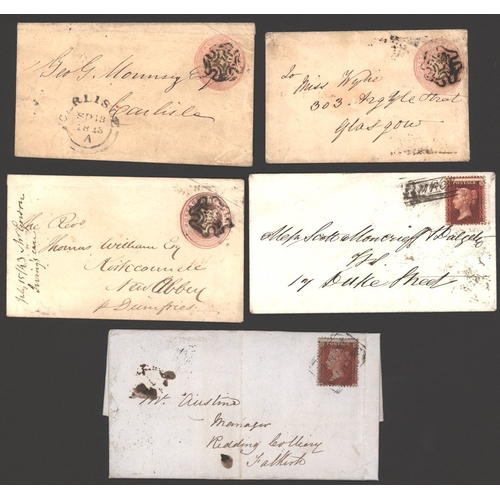 1157 - SCOTLAND 1843 1d pink envelopes (3) each cancelled by a black MC from Glasgow, Kirkcudbright & Marki... 