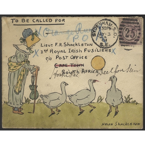 1160 - 1901 hand painted illustrated envelope of a lady minding her geese, sent to South Africa with 1d lil... 