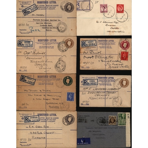 1164 - KGVI & QEII USED REGISTRATION ENVELOPES issued & used between 1940 & 1961 incl. 1944 size G 5½d brow... 