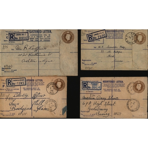 1164 - KGVI & QEII USED REGISTRATION ENVELOPES issued & used between 1940 & 1961 incl. 1944 size G 5½d brow... 