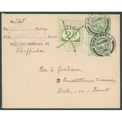 1167 - 1906 cover franked KEVII ½d pair, tied 'Shefield c.d.s's DEC.22.06, alongside Lancashire, Derbyshire... 