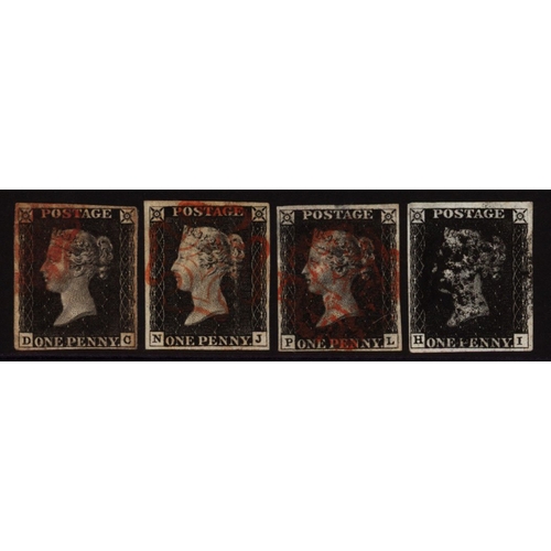 1176 - PENNY BLACKS UNPLATED group of four examples, DC, NJ & PC cancelled in red, HI in black, each an att... 