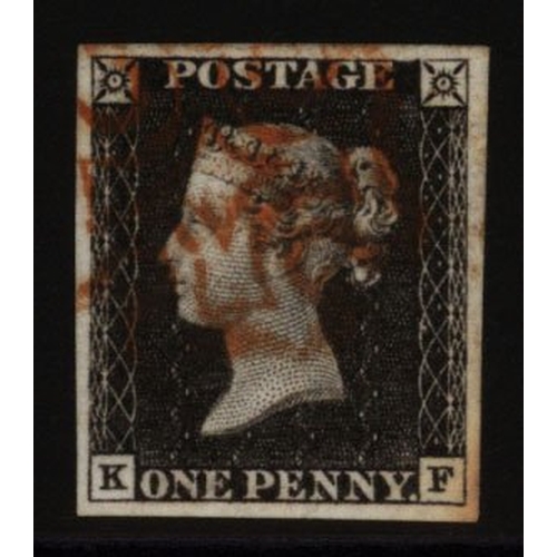 1178 - PENNY BLACKS Plate 1a KF, four good to large margins & red MC, vertical crease. (1)