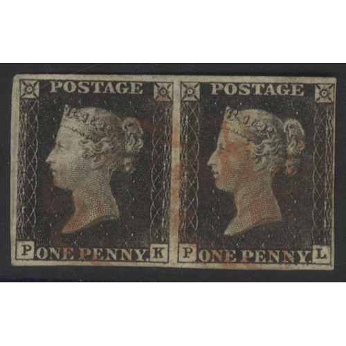 1179 - PENNY BLACKS Plate 1a PK-PL, pair with wmk INVERTED, early impression showing just a trace of Plate ... 