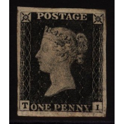 1180 - PENNY BLACKS Plate 1b TI, unused with four good to large margins, an attractive example which we bel... 