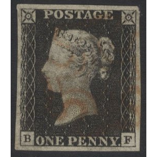 1181 - PENNY BLACKS Plate 2 BF, four good margins, fine red MC.