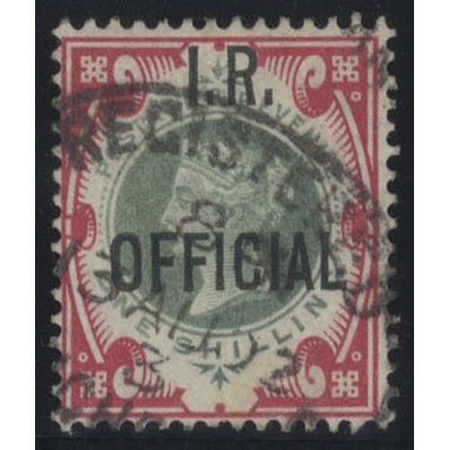 1324 - I.R OFFICIAL 1901 1s green & carmine, FU with registered oval d/stamp, SG.O19, RPS Cert. 2012. (1) C... 