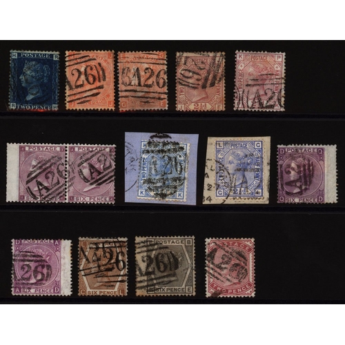 1331 - GIBRALTAR various with A26 cancels 1858 2d Pl.14, 1865 4d Pl.12 & 13 (SG.Z37), 1876 2½d Pl.4 & 13 (S... 