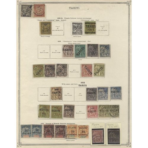 292 - TAHITI (French) 1882-1903 M & U range incl. 1882 25c on 75c M (Cat. £500), 1884 10c on 20c U, rounde... 