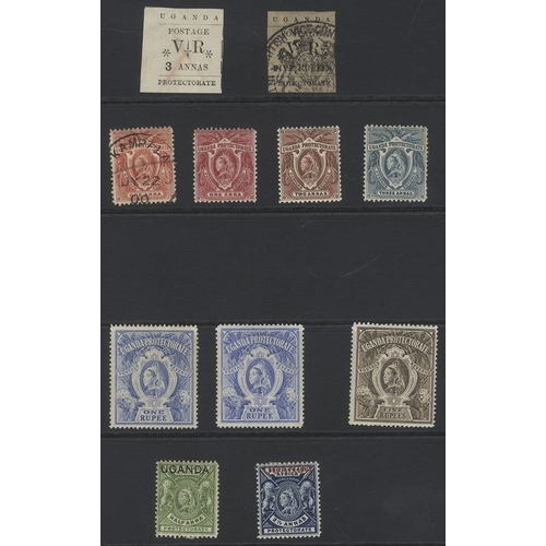 304 - UGANDA 1896 3a unused (Cat. £32), 5r U (Cat. £400), 1898 1a M & U, 2a & 3a, 1r (2 shades) 5r M (Cat.... 