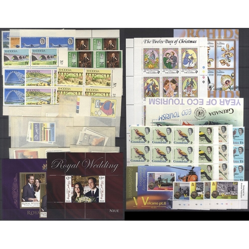 93 - BRITISH COMMONWEALTH modern UM assortment on black stock leaves with strong Thematic content sets, s... 