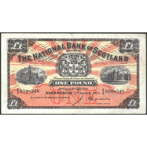 468 - National Bank of Scotland £1 dated 2nd January 1953, series B/G 850-548, Pick 258b, GVF. (1)