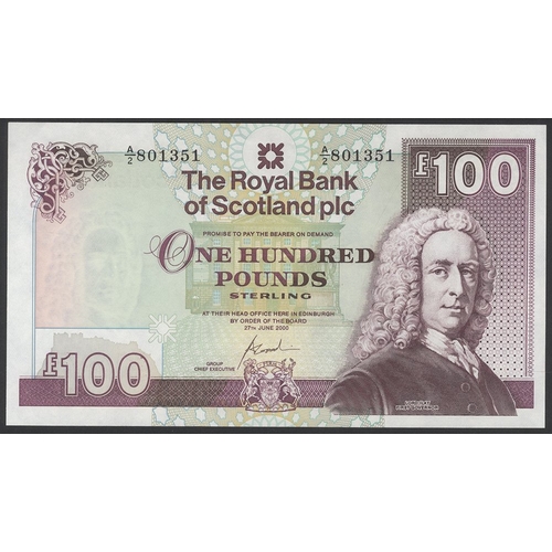 501 - Royal Bank of Scotland Plc £100 dated 27th June 2000, series A/2 801351, Pick 350d, about UNC to UNC... 