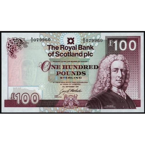 502 - Royal Bank of Scotland Plc £100 dated 30th September 1998, series A/2 079960, Pick 350b, about UNC. ... 