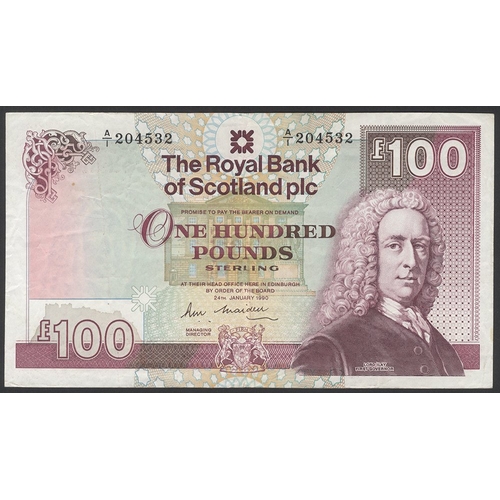 503 - Royal Bank of Scotland Plc £100 dated 24th January 1990, series A/1 204532, Pick 350a, good fine. (1... 