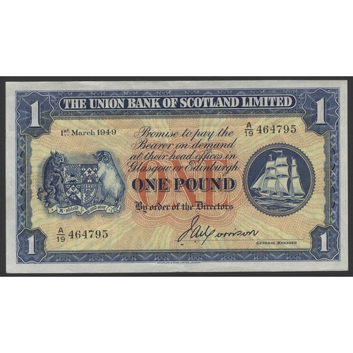 521 - Union Bank of Scotland £1 dated 1st March 1949, series A/19 464795, Pick 816a, VF+ (1)