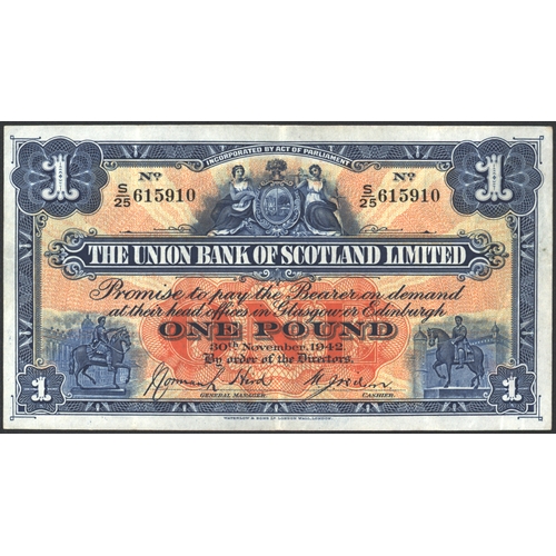 522 - Union Bank of Scotland £1 dated 30th November 1942, series S/25 615910, Pick 815c, GVF. (1)