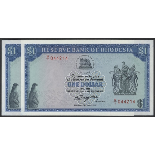 544 - Rhodesia $1 (2) consecutive replacements dated 2nd August 1979, series W/1, Pick 38r. (2)