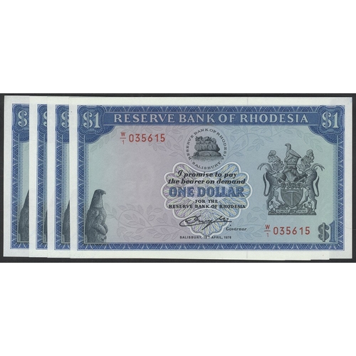 546 - Rhodesia $1 (4) consecutive replacements dated 18th April 1978, series W/1, Pick 34cr, UNC. (4)