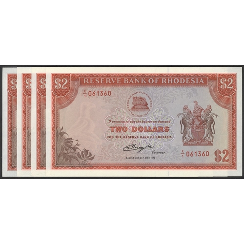 553 - Rhodesia $2 (4) consecutive replacements dated 15th April 1977, series X/1, Pick 35br, UNC. (4)