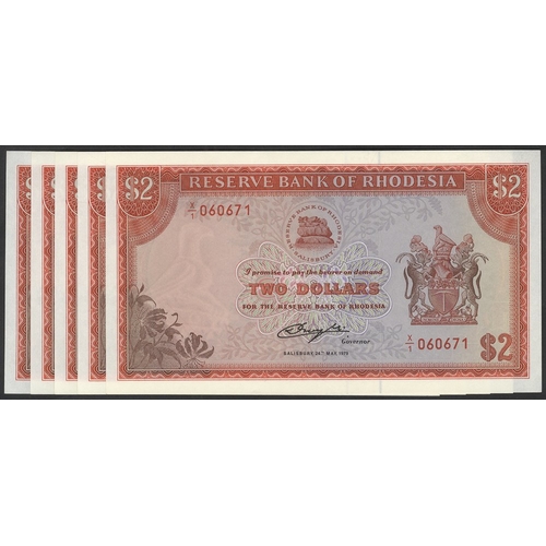 554 - Rhodesia $2 (5) consecutive replacements dated 24th May 1979, series X/1, Pick 39br, UNC. (5)