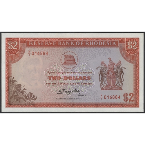 556 - Rhodesia $2 replacement dated 15th April 1977, series X/1 016884, Pick 35br, UNC. (1)